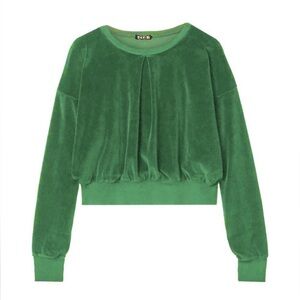 NWT Suzie Suzi Kondi Front Pleat Velour Sweatshirt in Bottle Green Sz S